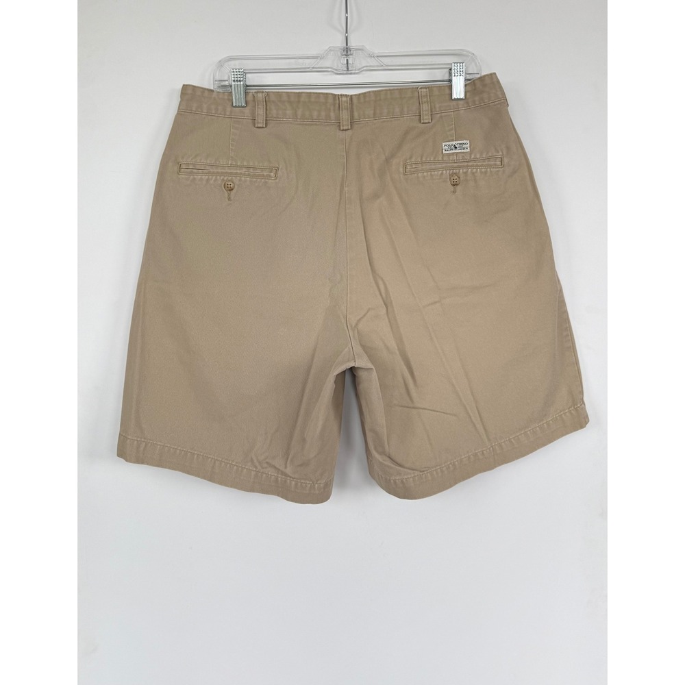 Polo Ralph Lauren Tyler Short Mens 34 Tan Pleated Chino Cotton Preppy Golf *Flaw - Picture 2 of 9